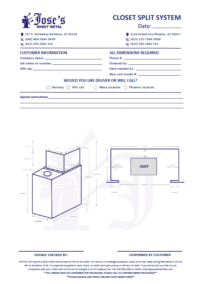 Closet Split System Form